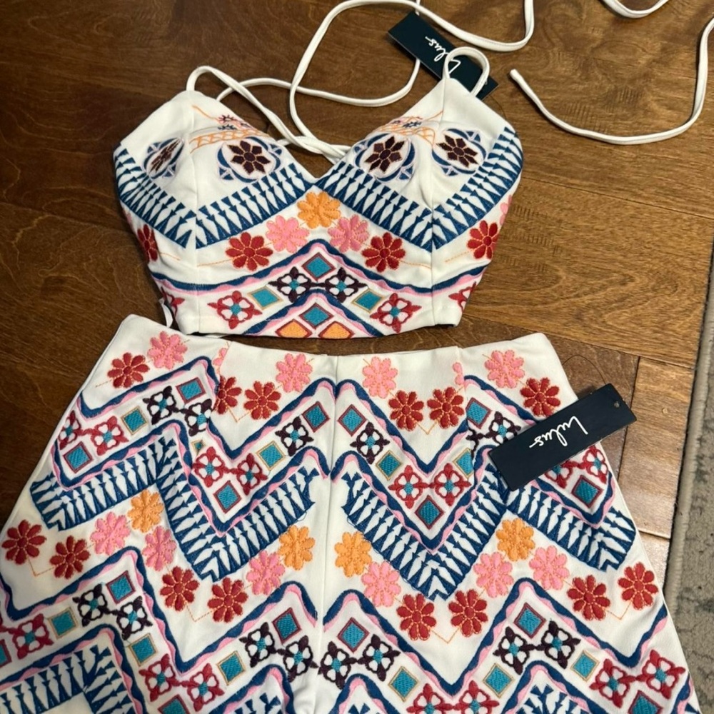 Lulu's Multicolor Embroidered Shorts Set